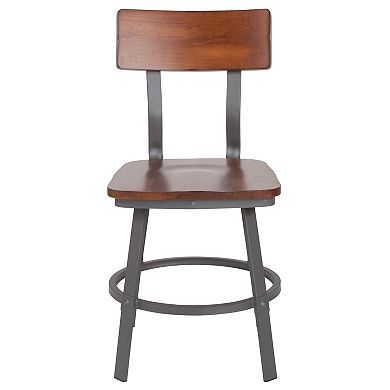 Flash Furniture Rustic Walnut Restaurant Chair with Wood Seat & Back and Gray Powder Coat Frame