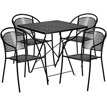 Flash Furniture 28'' Square Indoor-Outdoor Folding Patio Table Set with 4 Round Back Chairs