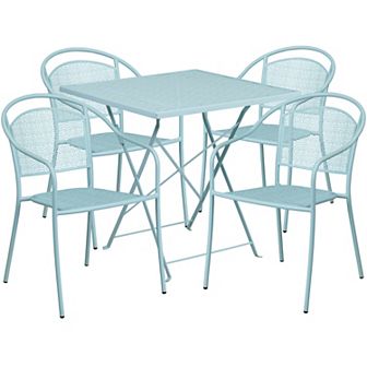 Flash Furniture 28'' Square Indoor-Outdoor Folding Patio Table Set with 4 Round Back Chairs