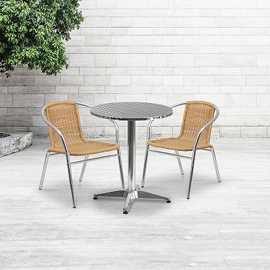Flash Furniture 23.5'' Round Aluminum Indoor-Outdoor Table Set with 2 Rattan Chairs