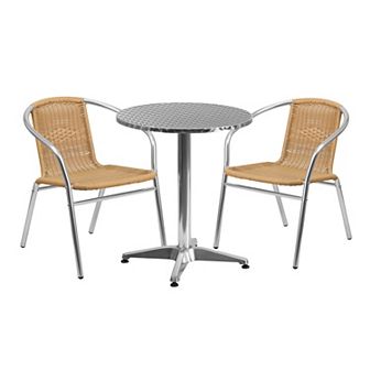 Flash Furniture 23.5'' Round Aluminum Indoor-Outdoor Table Set with 2 Rattan Chairs