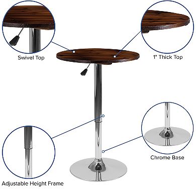 Flash Furniture 23.5" Round Adjustable Pine Wood Table (Adjustable Range 26.25" - 35.5")