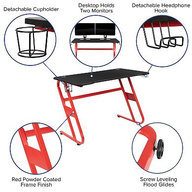 Flash Furniture Desk Bundle - Gaming Desk, Cup Holder, Headphone Hook and Reclining Chair