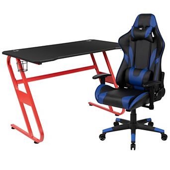 Flash Furniture Desk Bundle - Gaming Desk, Cup Holder, Headphone Hook and Reclining Chair