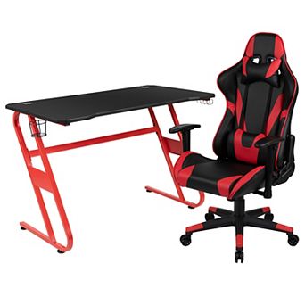 Flash Furniture Desk Bundle - Gaming Desk, Cup Holder, Headphone Hook and Reclining Chair