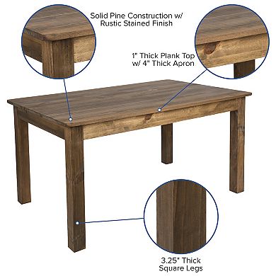 Flash Furniture 60" x 38" Antique Rustic Farm Table Set with 6 Cross Back Chairs and Cushions