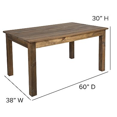 Flash Furniture 60" x 38" Antique Rustic Farm Table Set with 6 Cross Back Chairs and Cushions