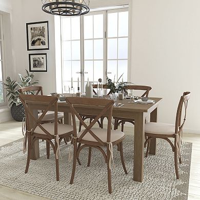 Flash Furniture 60" x 38" Antique Rustic Farm Table Set with 6 Cross Back Chairs and Cushions