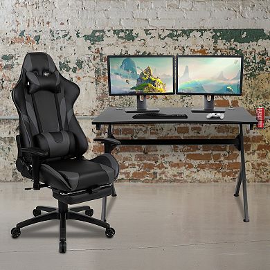 Flash Furniture Gaming Desk Set - Cup/Headset Holder/Reclining & Footrest