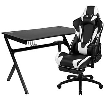 Flash Furniture Gaming Desk Set - Cup/Headset Holder/Reclining & Footrest