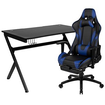 Flash Furniture Gaming Desk Set - Cup/Headset Holder/Reclining & Footrest