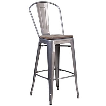 Flash Furniture 30" High Clear Coated Barstool with Back and Wood Seat