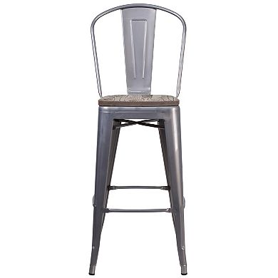 Flash Furniture 30" High Clear Coated Barstool with Back and Wood Seat