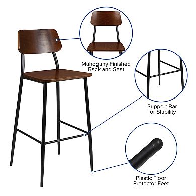 Flash Furniture Industrial Barstool with Steel Frame and Rustic Wood Seat