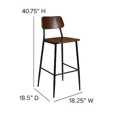 Flash Furniture Industrial Barstool with Steel Frame and Rustic Wood Seat