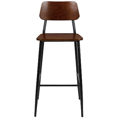 Flash Furniture Industrial Barstool with Steel Frame and Rustic Wood Seat