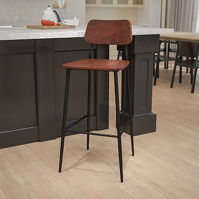 Flash Furniture Industrial Barstool with Steel Frame and Rustic Wood Seat