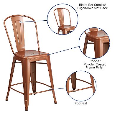Flash Furniture 24'' High Metal Indoor-Outdoor Counter Height Stool with Back