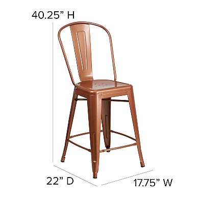 Flash Furniture 24'' High Metal Indoor-Outdoor Counter Height Stool with Back