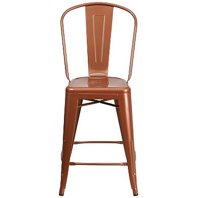 Flash Furniture 24'' High Metal Indoor-Outdoor Counter Height Stool with Back