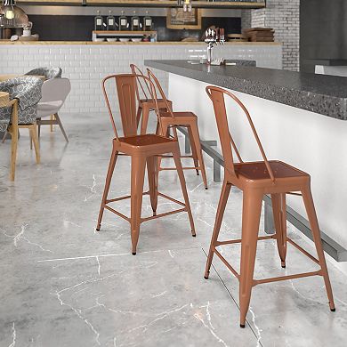 Flash Furniture 24'' High Metal Indoor-Outdoor Counter Height Stool with Back