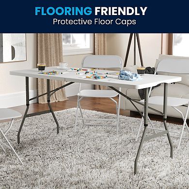 Flash Furniture 30"W x 60"L Adjustable Bi-Fold Granite White Plastic Table with Carrying Handle
