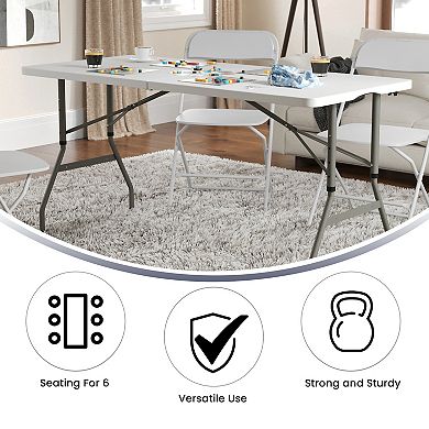 Flash Furniture 30"W x 60"L Adjustable Bi-Fold Granite White Plastic Table with Carrying Handle
