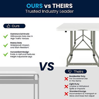 Flash Furniture 30"W x 60"L Adjustable Bi-Fold Granite White Plastic Table with Carrying Handle
