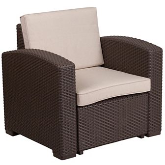 Flash Furniture Chocolate Brown Faux Rattan Chair with All-Weather Cushion