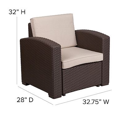 Flash Furniture Chocolate Brown Faux Rattan Chair with All-Weather Cushion