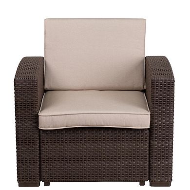 Flash Furniture Chocolate Brown Faux Rattan Chair with All-Weather Cushion
