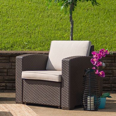 Flash Furniture Chocolate Brown Faux Rattan Chair with All-Weather Cushion