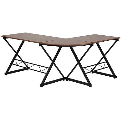 Flash Furniture Teakwood Laminate L-Shape Computer Desk with Pull-Out Keyboard Tray