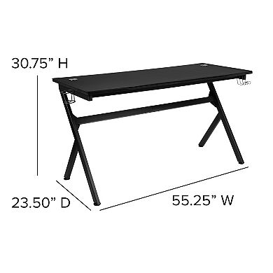 Flash Furniture 55" Computer Gaming Desk - Headphone Holder - Cable Management - Mouse Pad