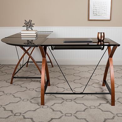 Flash Furniture Glass L-Shape Corner Computer Desk with Pull-Out Keyboard Tray