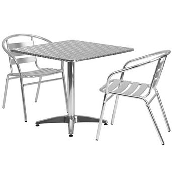 Flash Furniture 31.5" Square Aluminum Indoor-Outdoor Table Set with 2 Slat Back Chairs