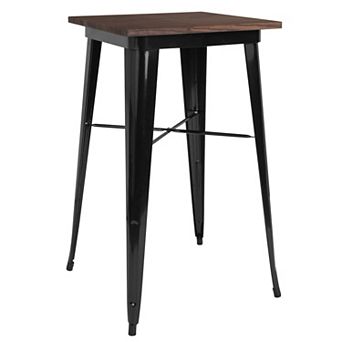 Flash Furniture 23.5" Square Metal Indoor Bar Height Table with Rustic Wood Top