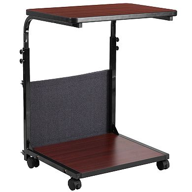 Flash Furniture Mobile Sit/Stand Mahogany Desk w/ Removable Pouch (Adj Range 27" - 46.5")