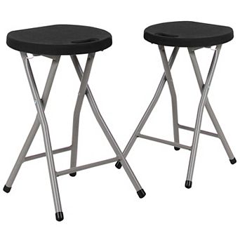 Flash Furniture 2 Pack Foldable Stool with Plastic Seat and Titanium Gray Frame - Portable Stool