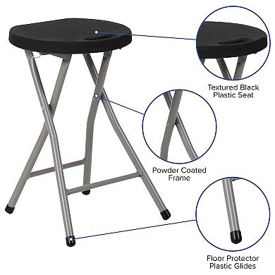 Flash Furniture 2 Pack Foldable Stool with Plastic Seat and Titanium Gray Frame - Portable Stool
