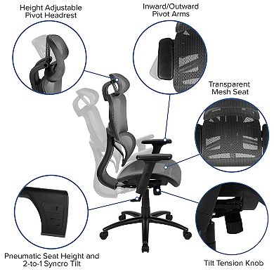 Flash Furniture Ergonomic Mesh Office Chair with Synchro-Tilt, Headrest, Adjustable Pivot Arms