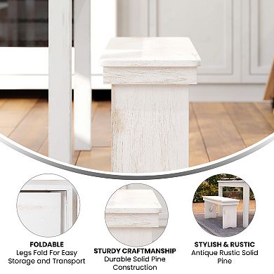 Flash Furniture 40" x 12" Antique Rustic Solid Pine Folding Farm Bench