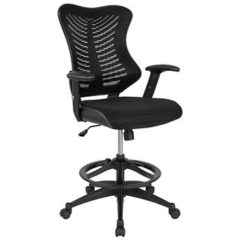Flash Furniture High Back Mesh Drafting Chair with LeatherSoft Sides and Adjustable Arms