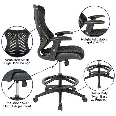 Flash Furniture High Back Mesh Drafting Chair with LeatherSoft Sides and Adjustable Arms
