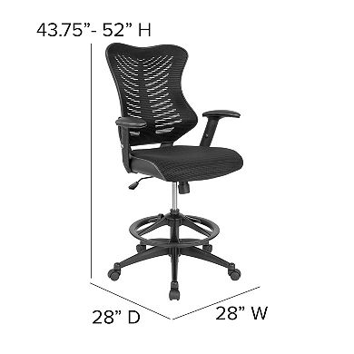 Flash Furniture High Back Mesh Drafting Chair with LeatherSoft Sides and Adjustable Arms