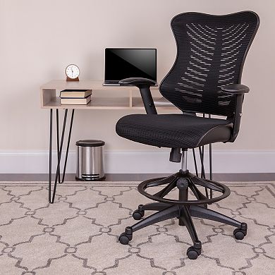 Flash Furniture High Back Mesh Drafting Chair with LeatherSoft Sides and Adjustable Arms