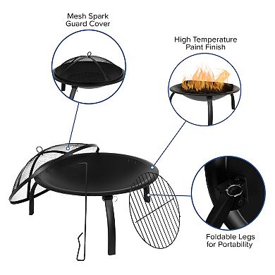 Flash Furniture Foldable Outdoor Wood Burning Portable Firepit with Mesh Spark screen and Poker