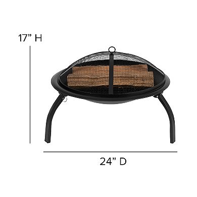 Flash Furniture Foldable Outdoor Wood Burning Portable Firepit with Mesh Spark screen and Poker