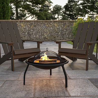 Flash Furniture Foldable Outdoor Wood Burning Portable Firepit with Mesh Spark screen and Poker