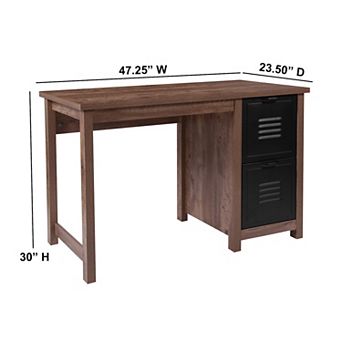 Flash Furniture Crosscut Oak Wood Grain Finish Computer Desk with Metal Drawers